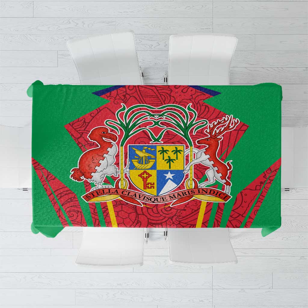 Mauritius Coat of Arms Tablecloth National Emblem Blended with Traditional Patterns