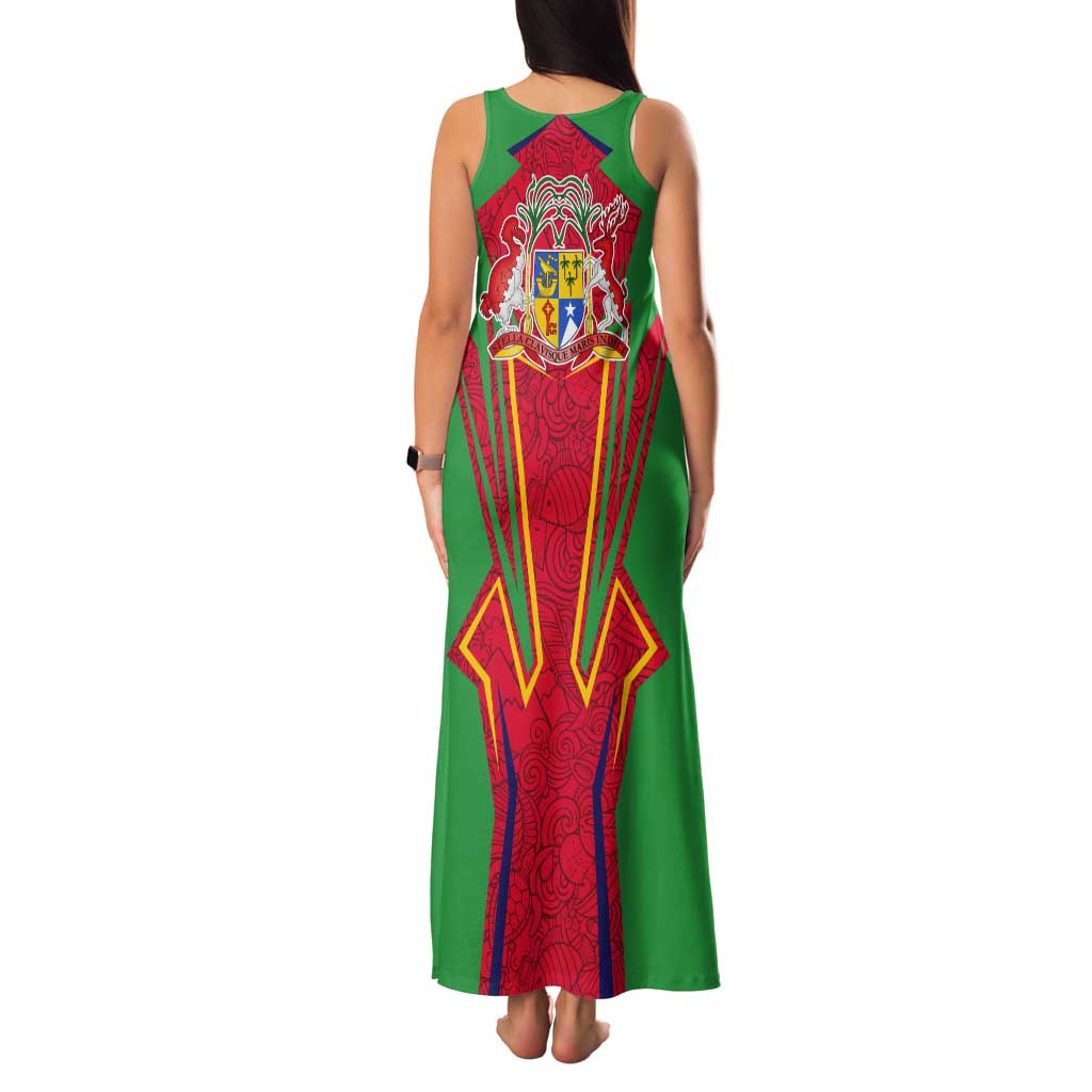 Mauritius Coat of Arms Tank Maxi Dress National Emblem Blended with Traditional Patterns