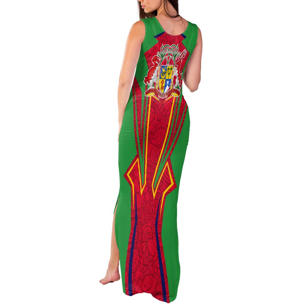Mauritius Coat of Arms Tank Maxi Dress National Emblem Blended with Traditional Patterns