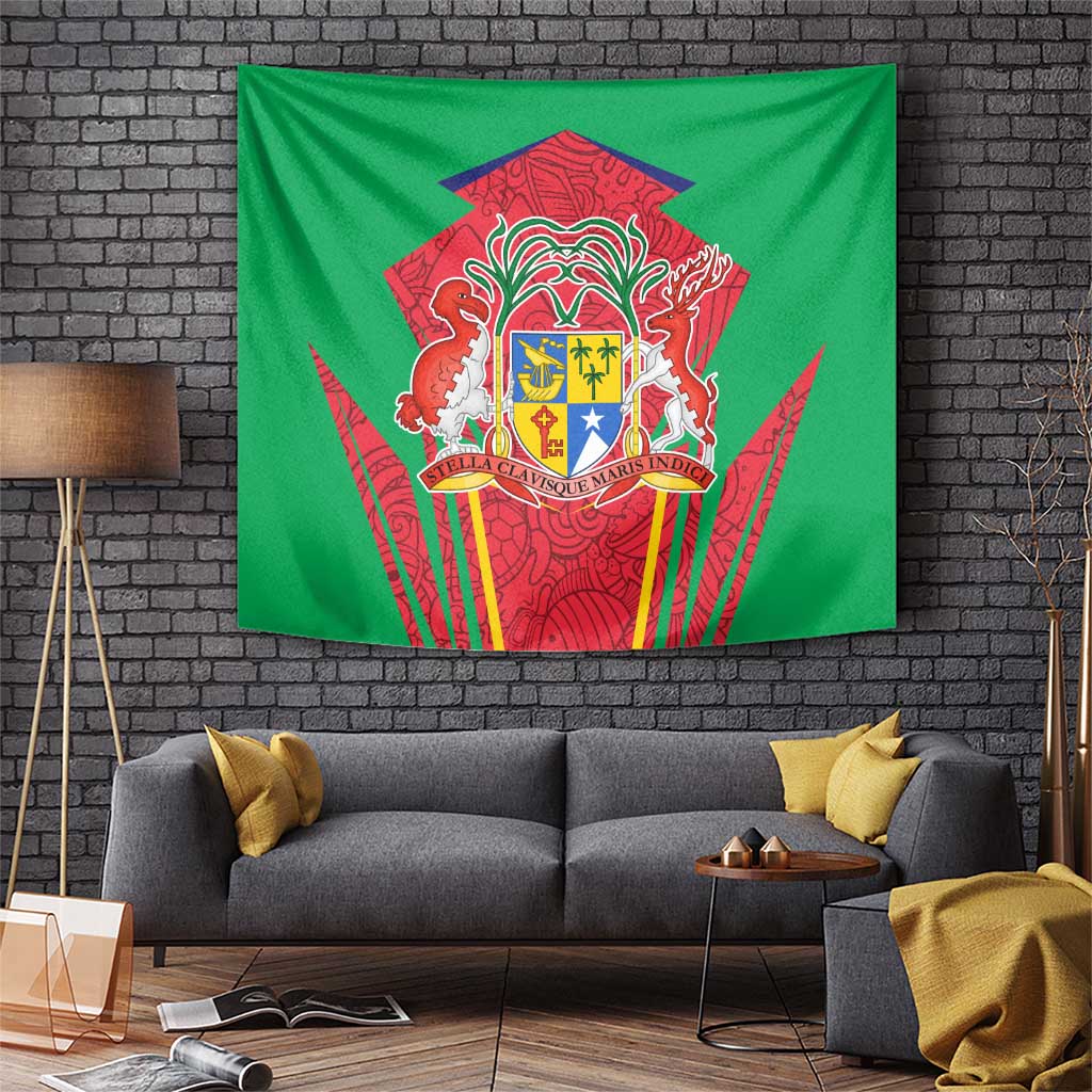 Mauritius Coat of Arms Tapestry National Emblem Blended with Traditional Patterns