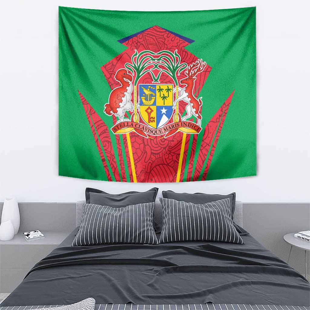 Mauritius Coat of Arms Tapestry National Emblem Blended with Traditional Patterns