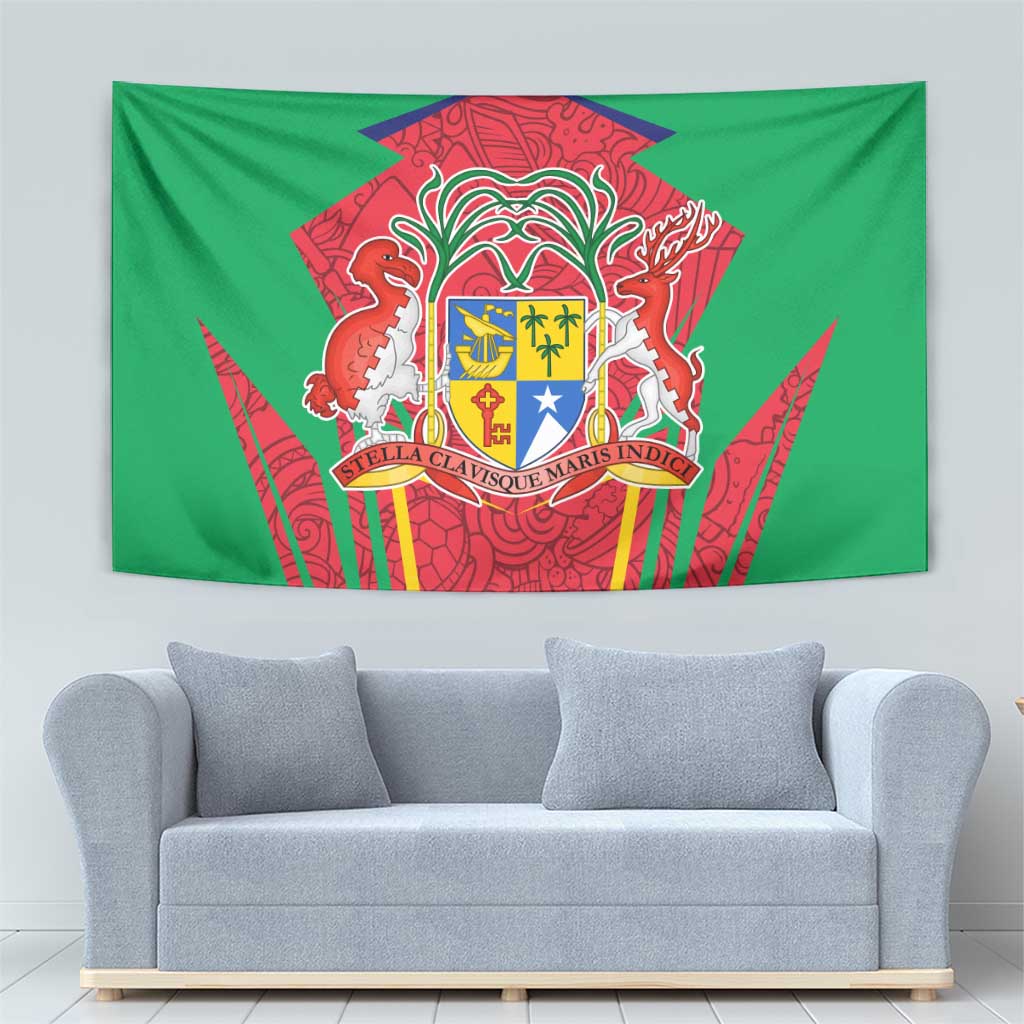 Mauritius Coat of Arms Tapestry National Emblem Blended with Traditional Patterns