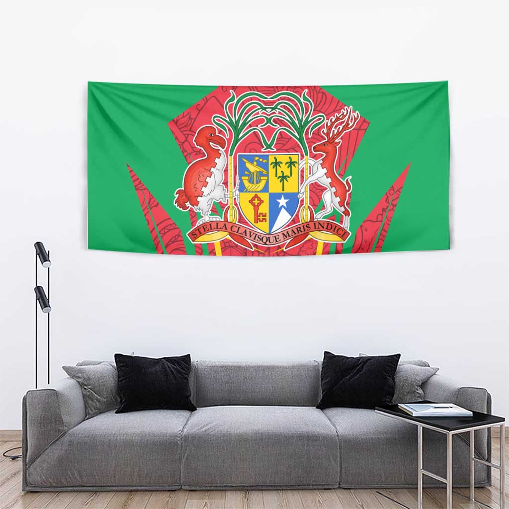 Mauritius Coat of Arms Tapestry National Emblem Blended with Traditional Patterns