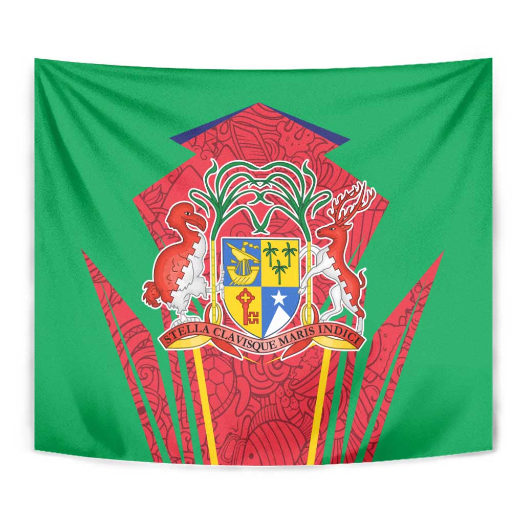 Mauritius Coat of Arms Tapestry National Emblem Blended with Traditional Patterns