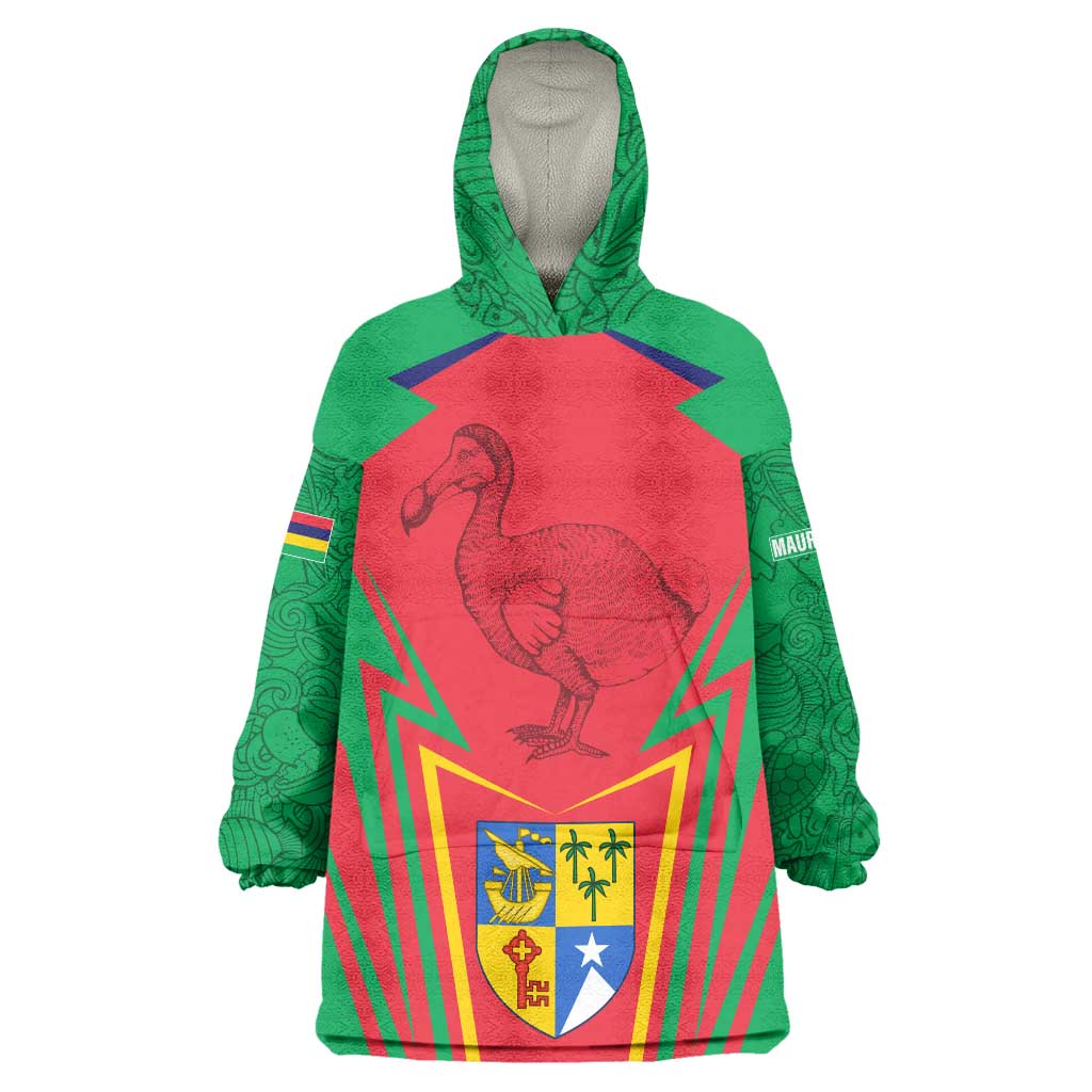 Mauritius Coat of Arms Wearable Blanket Hoodie National Emblem Blended with Traditional Patterns