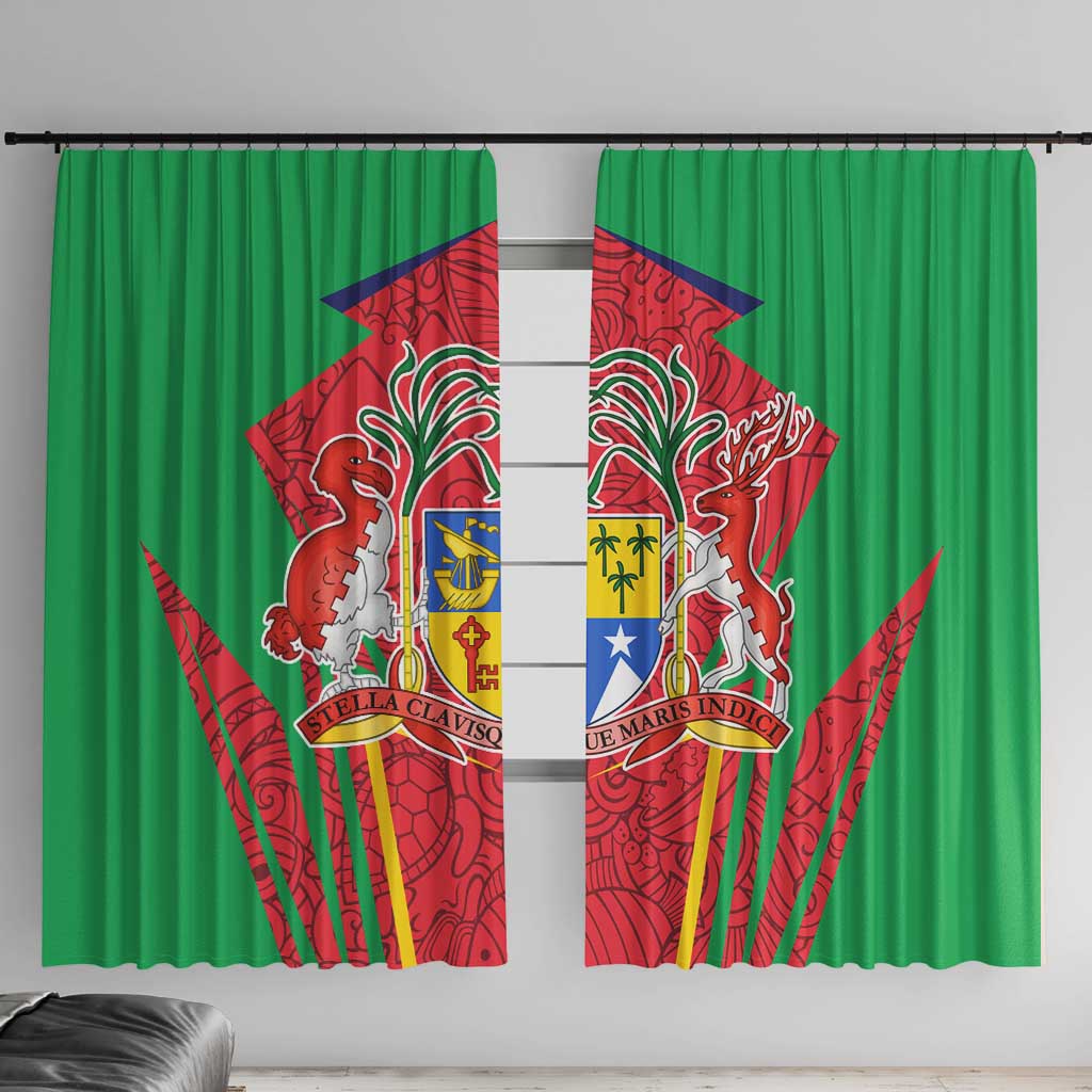 Mauritius Coat of Arms Window Curtain National Emblem Blended with Traditional Patterns