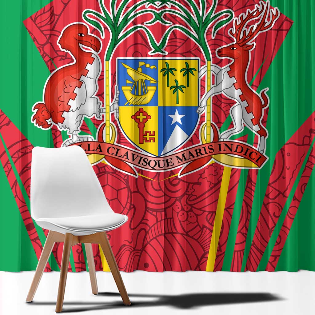 Mauritius Coat of Arms Window Curtain National Emblem Blended with Traditional Patterns
