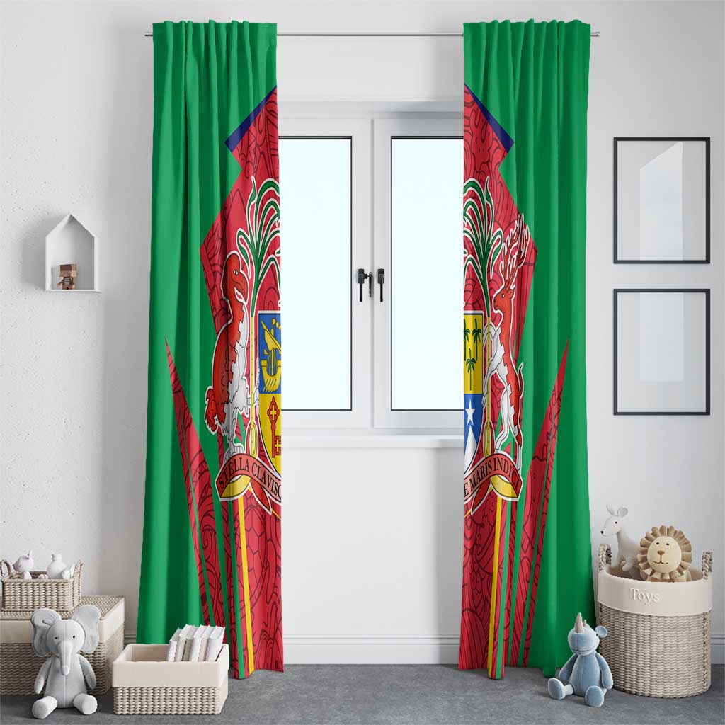 Mauritius Coat of Arms Window Curtain National Emblem Blended with Traditional Patterns