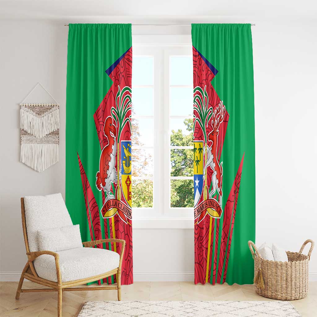 Mauritius Coat of Arms Window Curtain National Emblem Blended with Traditional Patterns