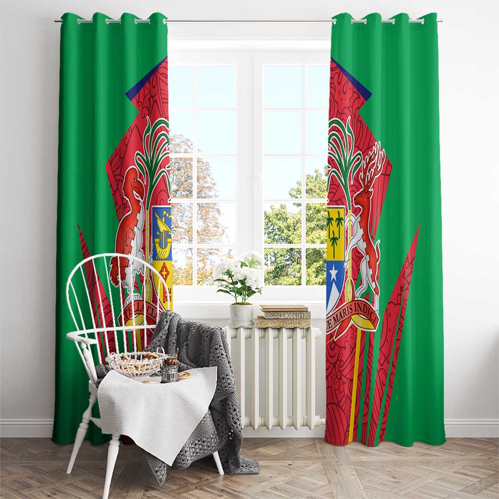 Mauritius Coat of Arms Window Curtain National Emblem Blended with Traditional Patterns