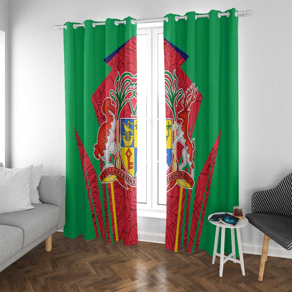 Mauritius Coat of Arms Window Curtain National Emblem Blended with Traditional Patterns