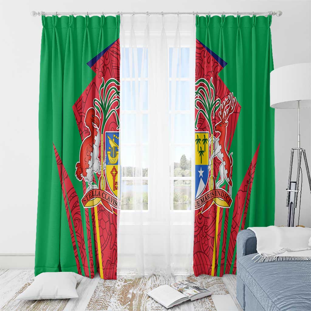 Mauritius Coat of Arms Window Curtain National Emblem Blended with Traditional Patterns