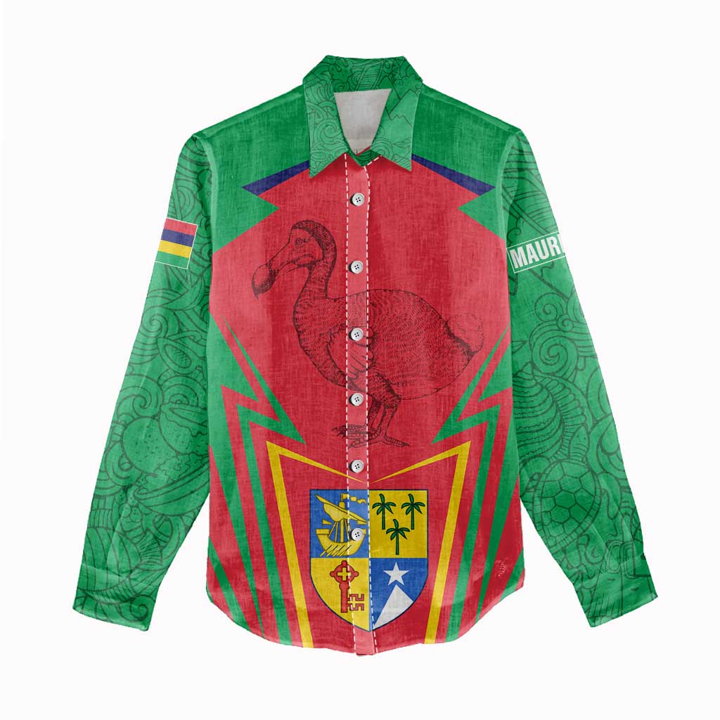 Mauritius Coat of Arms Women Casual Shirt National Emblem Blended with Traditional Patterns