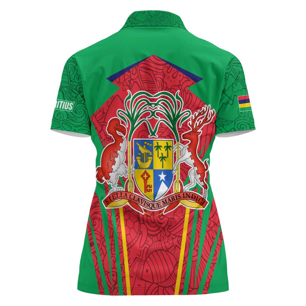 Mauritius Coat of Arms Women Polo Shirt National Emblem Blended with Traditional Patterns