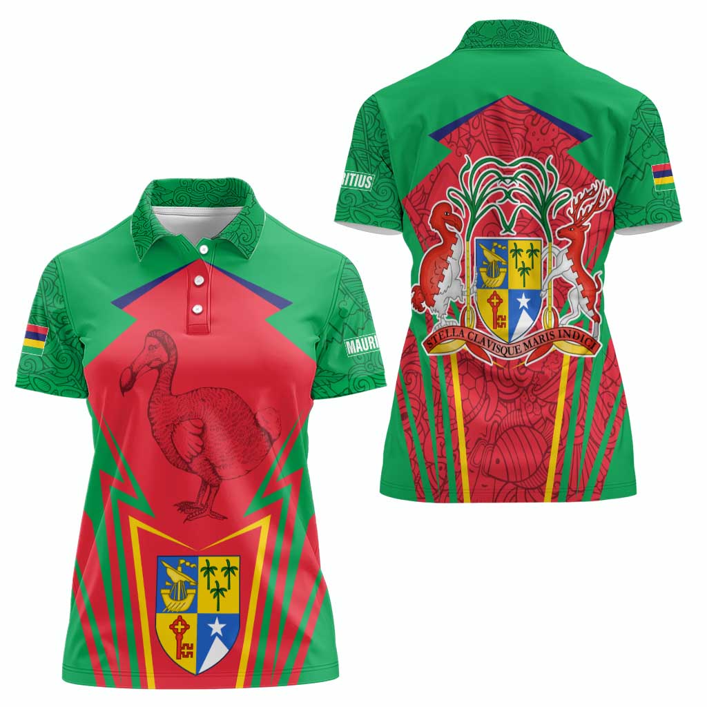 Mauritius Coat of Arms Women Polo Shirt National Emblem Blended with Traditional Patterns
