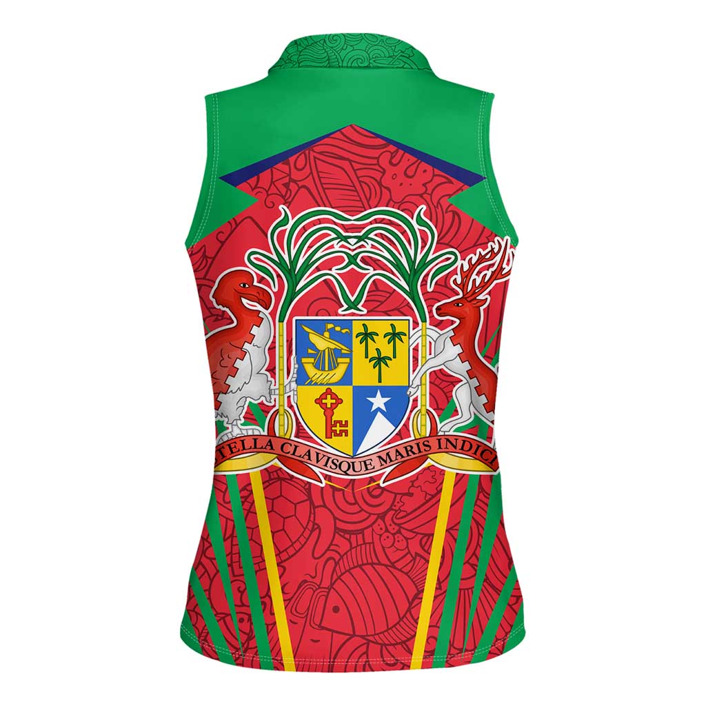 Mauritius Coat of Arms Women Sleeveless Polo Shirt National Emblem Blended with Traditional Patterns