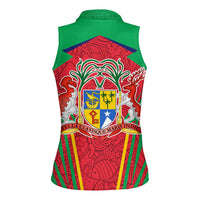 Mauritius Coat of Arms Women Sleeveless Polo Shirt National Emblem Blended with Traditional Patterns