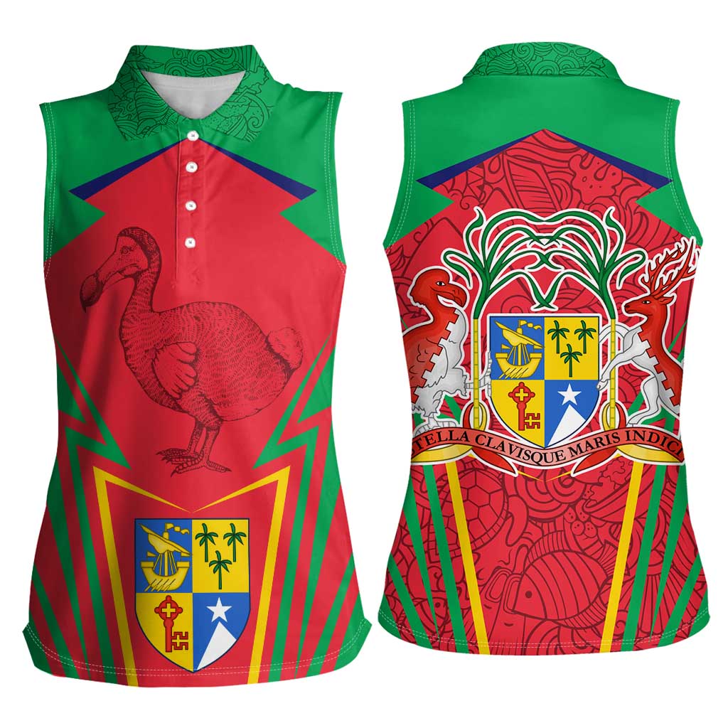 Mauritius Coat of Arms Women Sleeveless Polo Shirt National Emblem Blended with Traditional Patterns