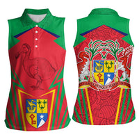 Mauritius Coat of Arms Women Sleeveless Polo Shirt National Emblem Blended with Traditional Patterns