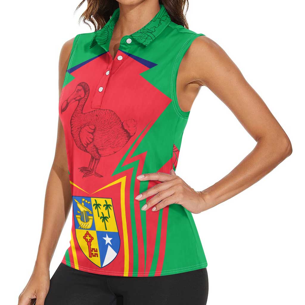 Mauritius Coat of Arms Women Sleeveless Polo Shirt National Emblem Blended with Traditional Patterns