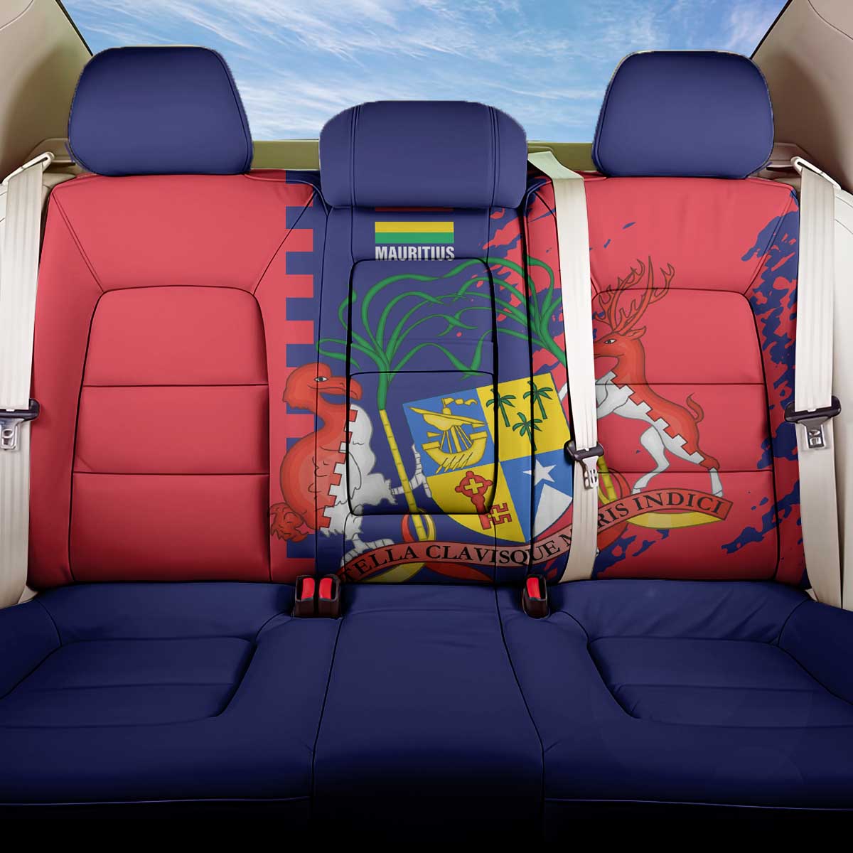 Mauritius Back Car Seat Cover National Emblem Integrated with Country's Shape – Symbolic Design
