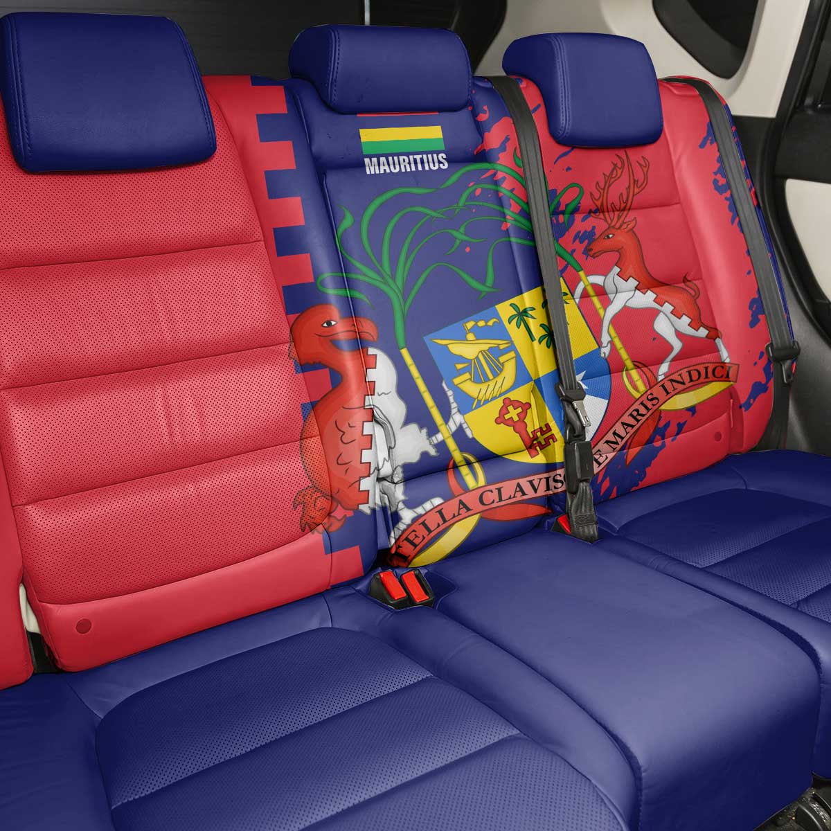 Mauritius Back Car Seat Cover National Emblem Integrated with Country's Shape – Symbolic Design