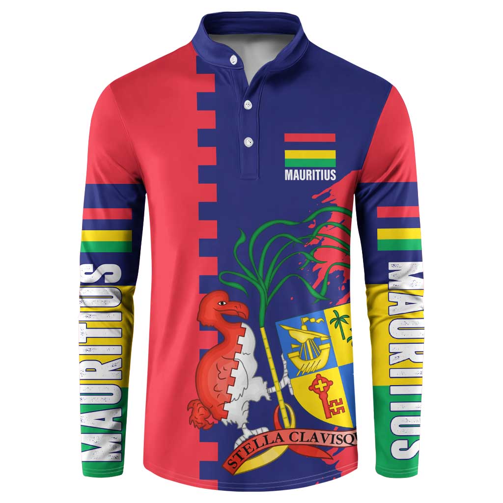 Mauritius Button Sweatshirt National Emblem Integrated with Country's Shape – Symbolic Design