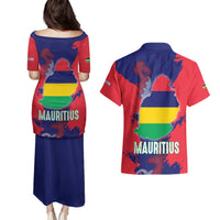 Mauritius Couples Matching Puletasi and Hawaiian Shirt National Emblem Integrated with Country's Shape – Symbolic Design