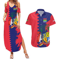 Mauritius Couples Matching Summer Maxi Dress and Hawaiian Shirt National Emblem Integrated with Country's Shape – Symbolic Design