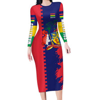 Mauritius Family Matching Long Sleeve Bodycon Dress and Hawaiian Shirt National Emblem Integrated with Country's Shape – Symbolic Design