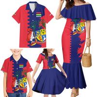 Mauritius Family Matching Mermaid Dress and Hawaiian Shirt National Emblem Integrated with Country's Shape – Symbolic Design