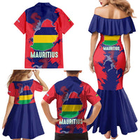 Mauritius Family Matching Mermaid Dress and Hawaiian Shirt National Emblem Integrated with Country's Shape – Symbolic Design