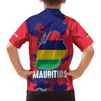Mauritius Family Matching Off The Shoulder Long Sleeve Dress and Hawaiian Shirt National Emblem Integrated with Country's Shape – Symbolic Design