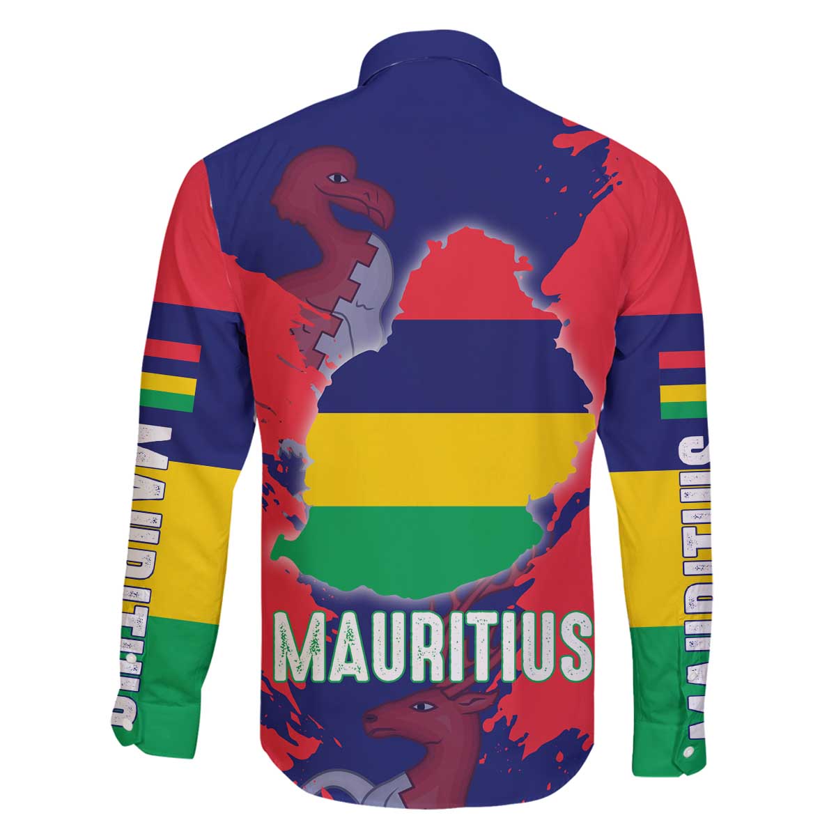 Mauritius Family Matching Off The Shoulder Long Sleeve Dress and Hawaiian Shirt National Emblem Integrated with Country's Shape – Symbolic Design