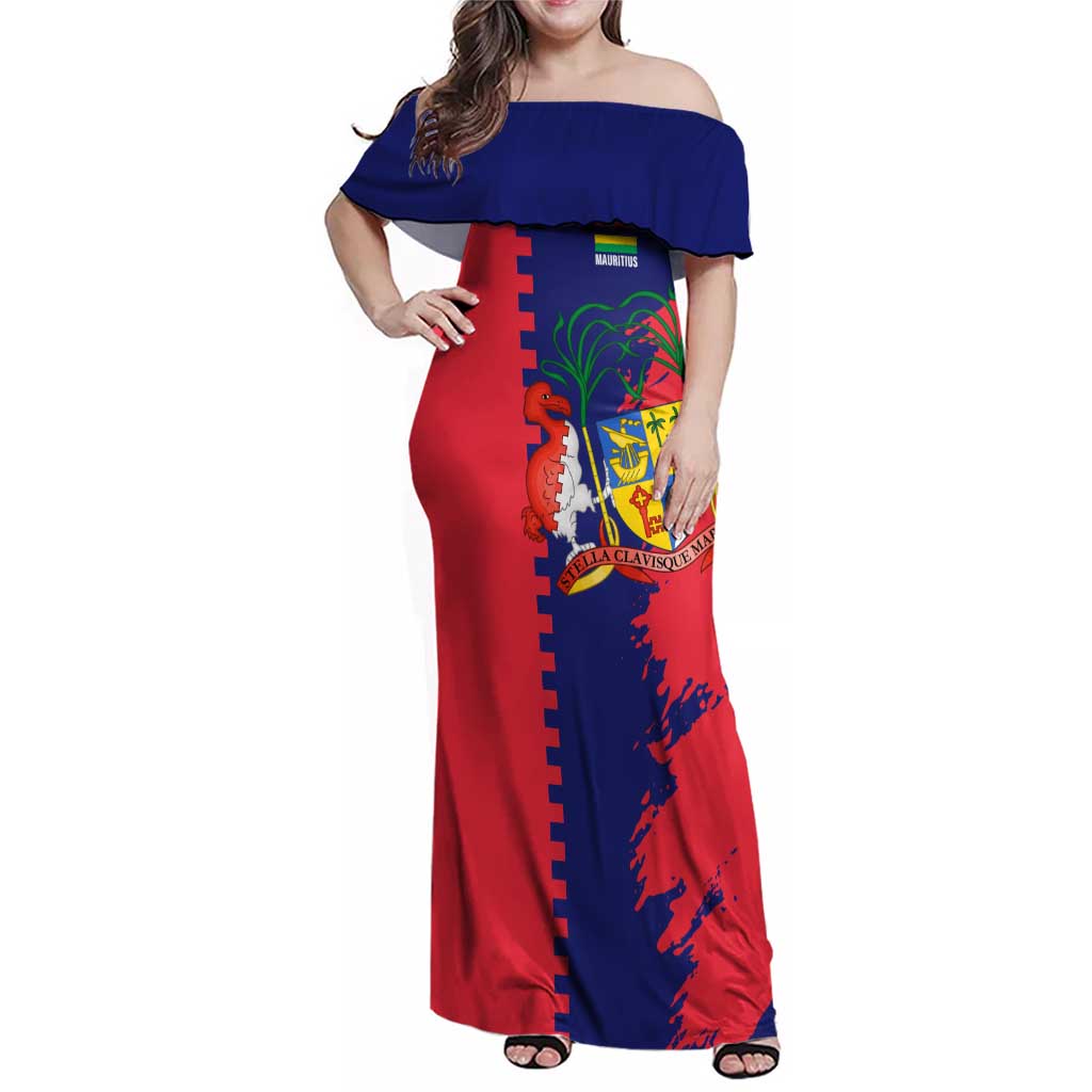 Mauritius Family Matching Off Shoulder Maxi Dress and Hawaiian Shirt National Emblem Integrated with Country's Shape – Symbolic Design