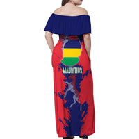 Mauritius Family Matching Off Shoulder Maxi Dress and Hawaiian Shirt National Emblem Integrated with Country's Shape – Symbolic Design