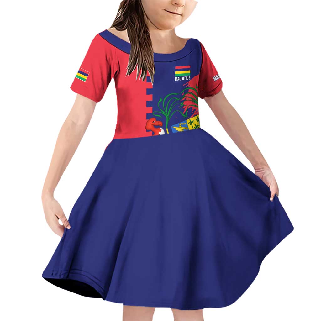 Mauritius Family Matching Off Shoulder Short Dress and Hawaiian Shirt National Emblem Integrated with Country's Shape – Symbolic Design