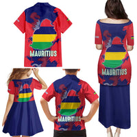 Mauritius Family Matching Puletasi and Hawaiian Shirt National Emblem Integrated with Country's Shape – Symbolic Design