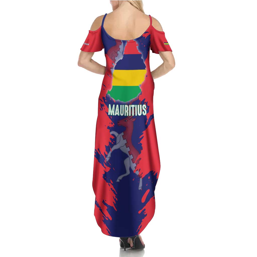 Mauritius Family Matching Summer Maxi Dress and Hawaiian Shirt National Emblem Integrated with Country's Shape – Symbolic Design