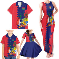 Mauritius Family Matching Tank Maxi Dress and Hawaiian Shirt National Emblem Integrated with Country's Shape – Symbolic Design