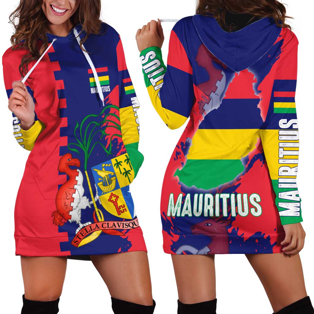 Mauritius Hoodie Dress National Emblem Integrated with Country's Shape – Symbolic Design