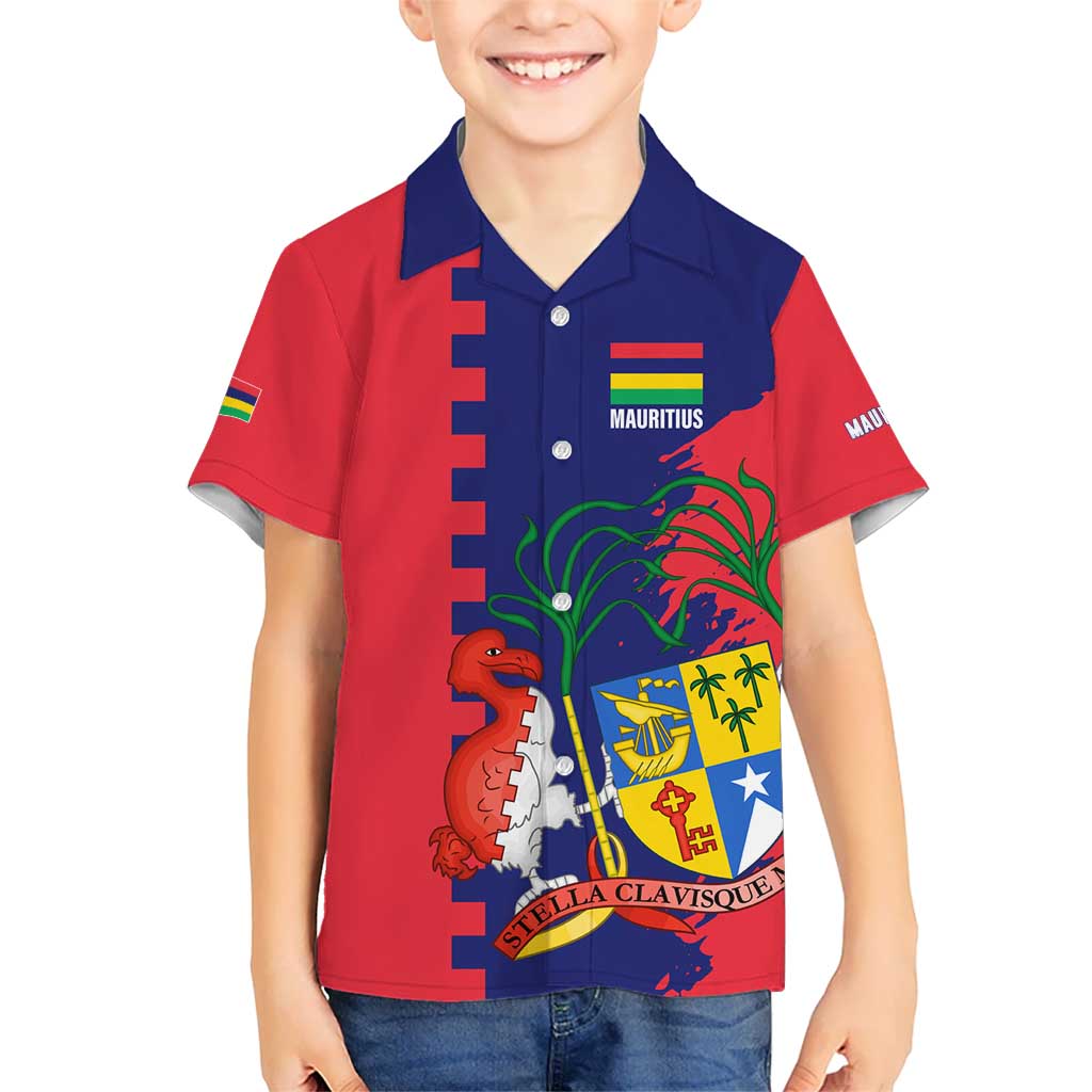 Mauritius Kid Hawaiian Shirt National Emblem Integrated with Country's Shape – Symbolic Design