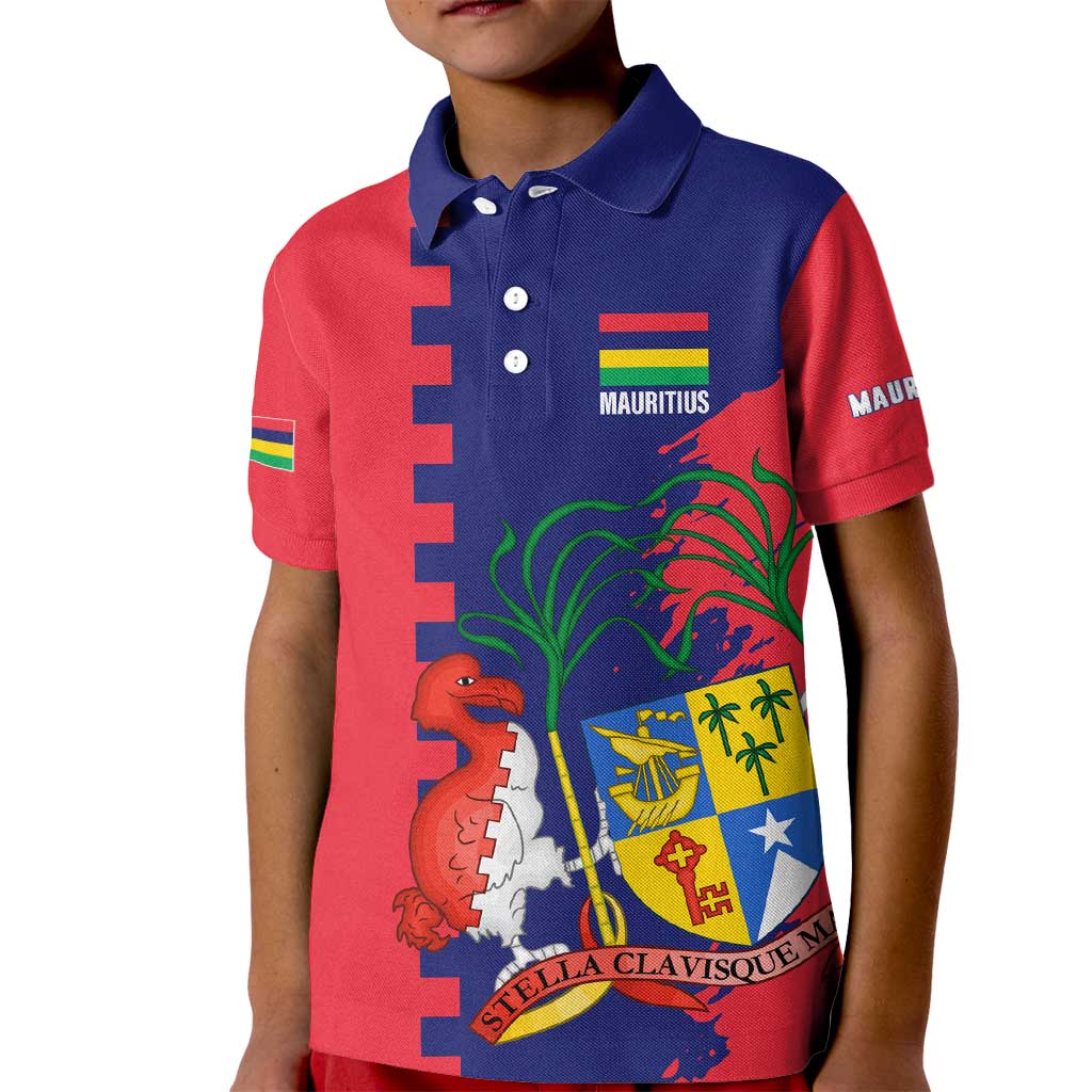 Mauritius Kid Polo Shirt National Emblem Integrated with Country's Shape – Symbolic Design