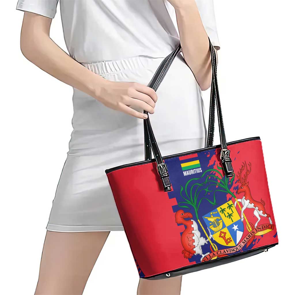 Mauritius Leather Tote Bag National Emblem Integrated with Country's Shape – Symbolic Design