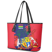 Mauritius Leather Tote Bag National Emblem Integrated with Country's Shape – Symbolic Design