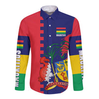 Mauritius Long Sleeve Button Shirt National Emblem Integrated with Country's Shape – Symbolic Design