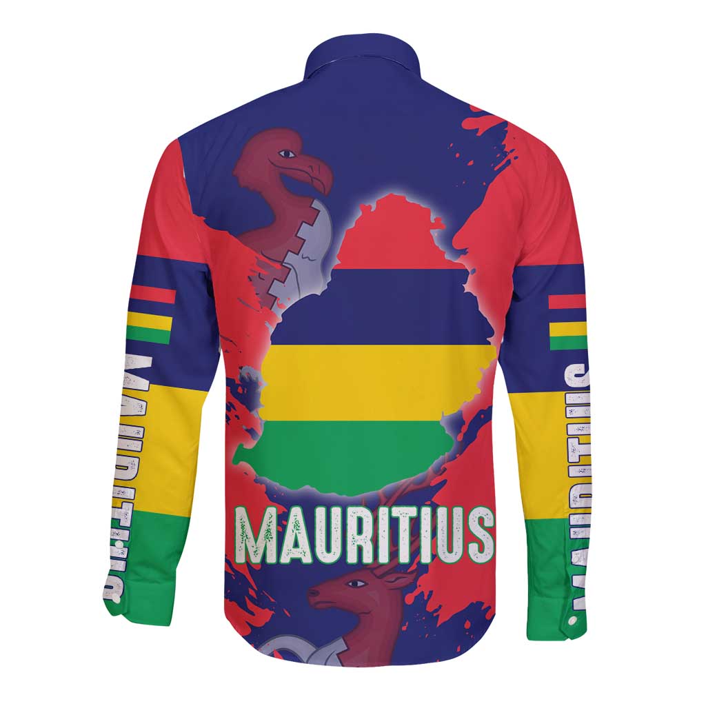 Mauritius Long Sleeve Button Shirt National Emblem Integrated with Country's Shape – Symbolic Design
