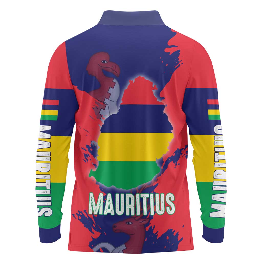 Mauritius Long Sleeve Polo Shirt National Emblem Integrated with Country's Shape – Symbolic Design