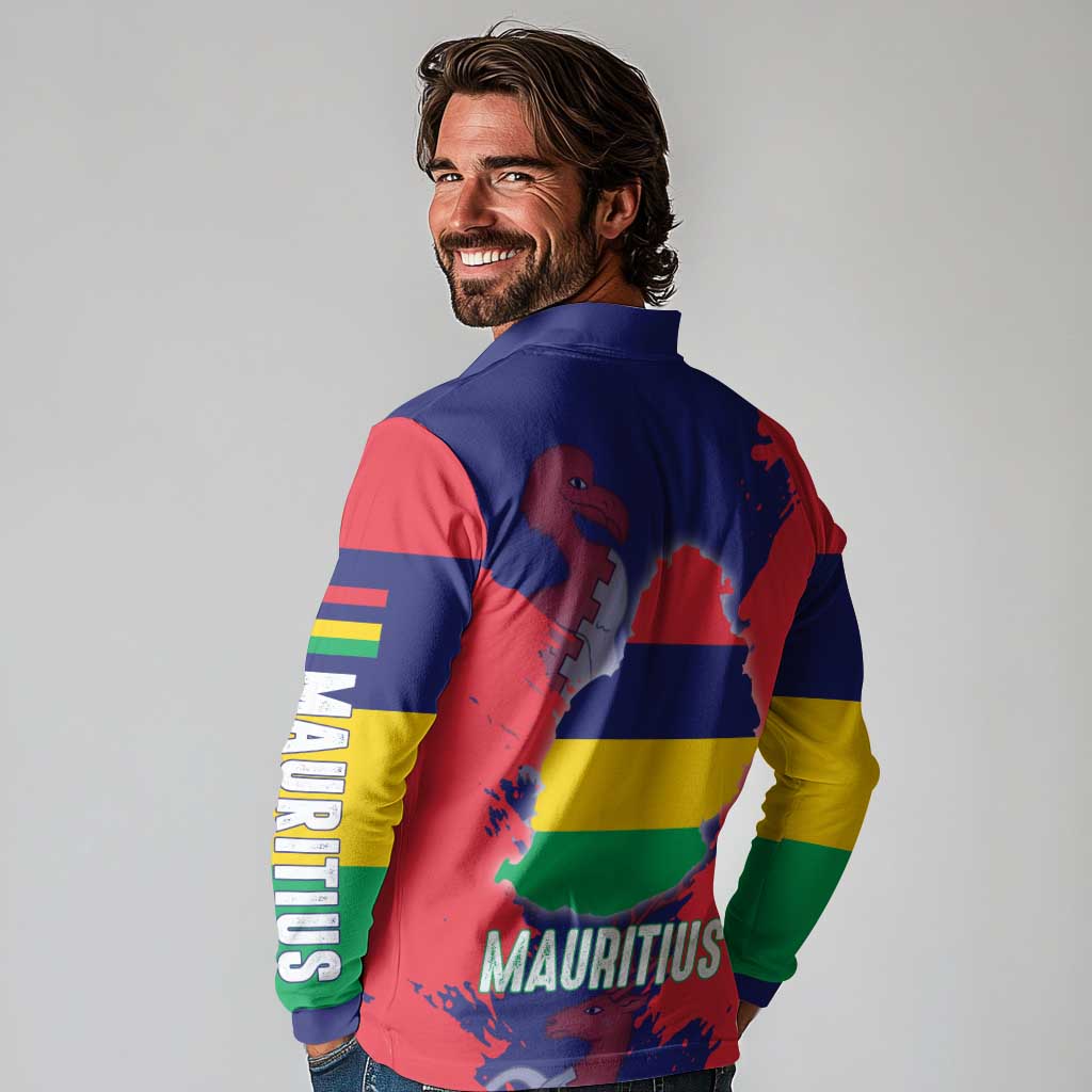 Mauritius Long Sleeve Polo Shirt National Emblem Integrated with Country's Shape – Symbolic Design