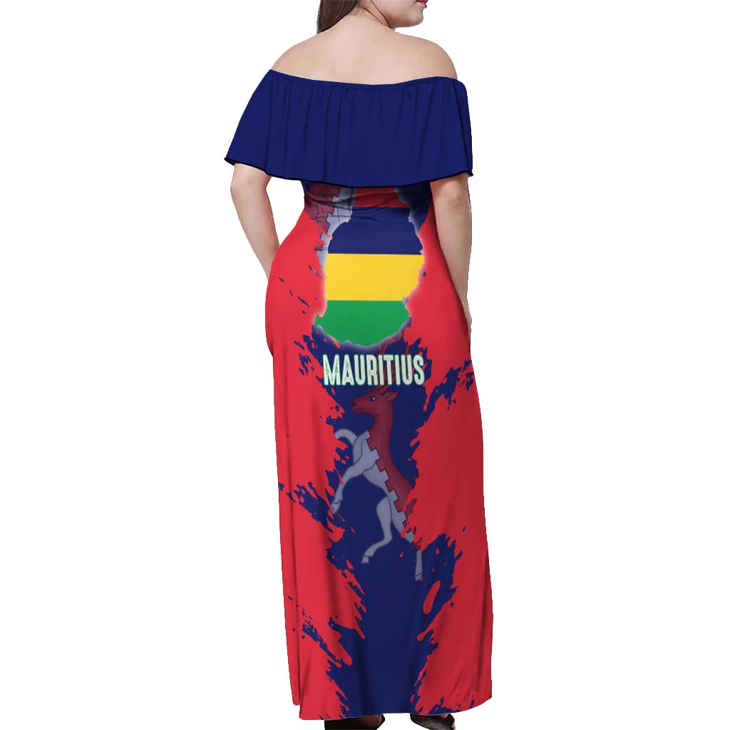 Mauritius Off Shoulder Maxi Dress National Emblem Integrated with Country's Shape – Symbolic Design